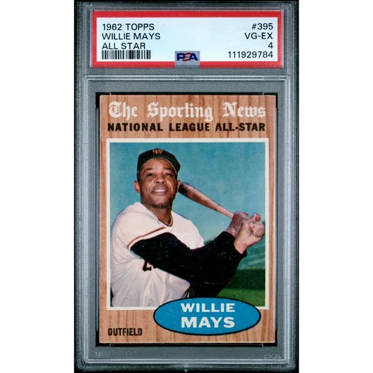 Graded 1962 Topps All Star Willie Mays #395 Baseball Card PSA 4 VG-EX | Hall of Fame Sports Memorabilia | vintageantiquesgifts.com