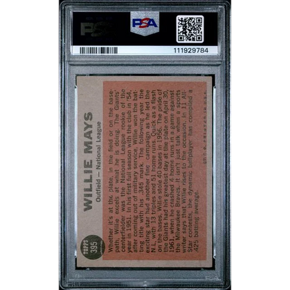 Graded 1962 Topps All Star Willie Mays #395 Baseball Card PSA 4 VG-EX | PSA 4 VG-EX Graded Vintage Baseball Card | vintageantiquesgifts.com