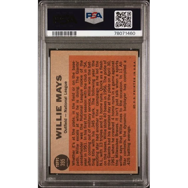 Graded 1962 Topps All-Star Willie Mays #395 PSA 6 orange slabbed card