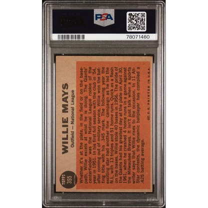 Graded 1962 Topps All-Star Willie Mays #395 PSA 6 orange slabbed card