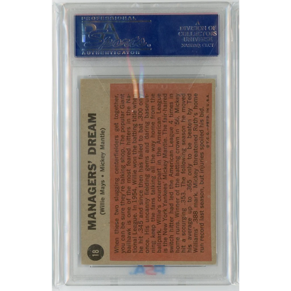 Graded 1962 Topps Mickey Mantle Willie Mays PSA 6 card in slab