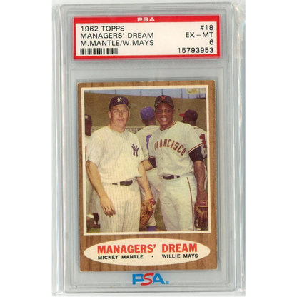 1962 Topps Managers Dream Mickey Mantle Willie Mays PSA 6 EX-MT Card