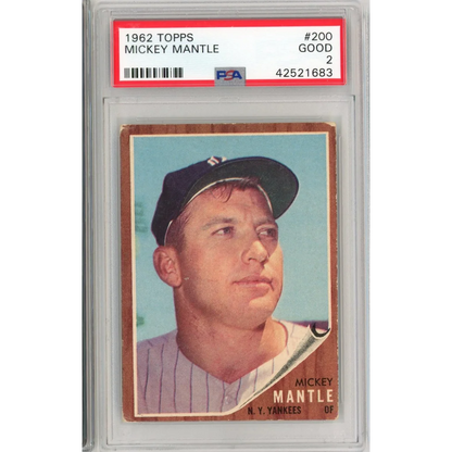 Graded 1962 Topps Mickey Mantle #200 PSA 2 baseball card in slab