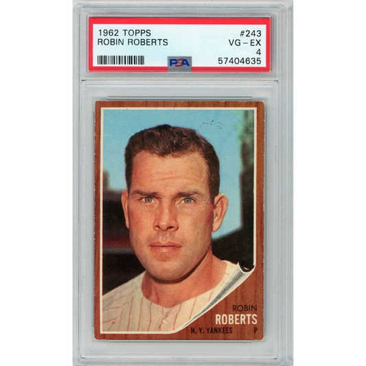 1962 Robin Roberts baseball card graded PSA VG-EX 4 by professional sports authenticator