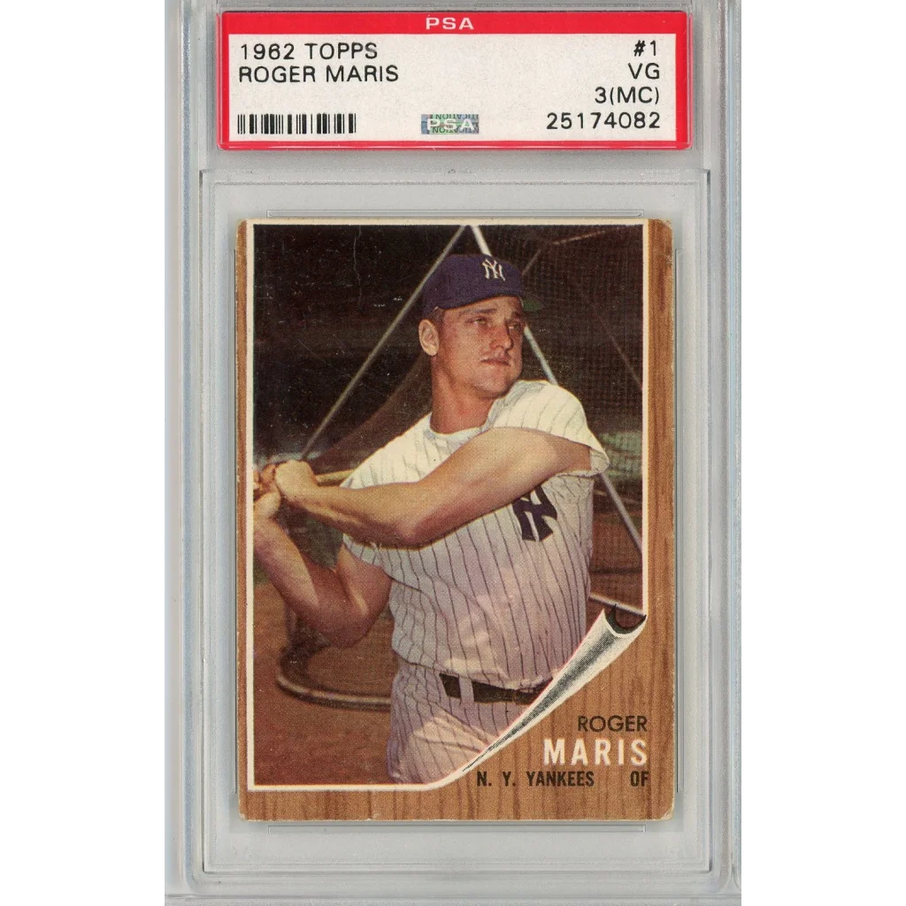 Graded 1962 Topps Roger Maris #1 Baseball Card PSA 3 Very Good | Hall of Fame Sports Memorabilia | vintageantiquesgifts.com