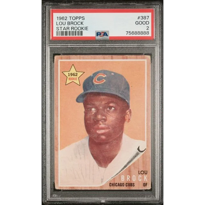 Graded 1962 Topps Lou Brock rookie card PSA 2, Cubs portrait