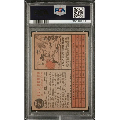 Graded 1962 Topps Lou Brock #387 Rookie Card in PSA 2 Slab