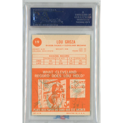 Vintage 1963 Topps Lou Groza football card graded PSA 6 ready for collectors