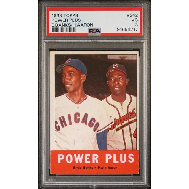 Graded 1963 Topps Power Plus Ernie Banks Hank Aaron #242 Baseball Card PSA 3 VG | Hall of Fame Sports Memorabilia | vintageantiquesgifts.com