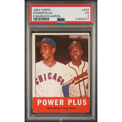 Graded 1963 Topps Power Plus Ernie Banks Hank Aaron #242 Baseball Card PSA 3 VG | Hall of Fame Sports Memorabilia | vintageantiquesgifts.com