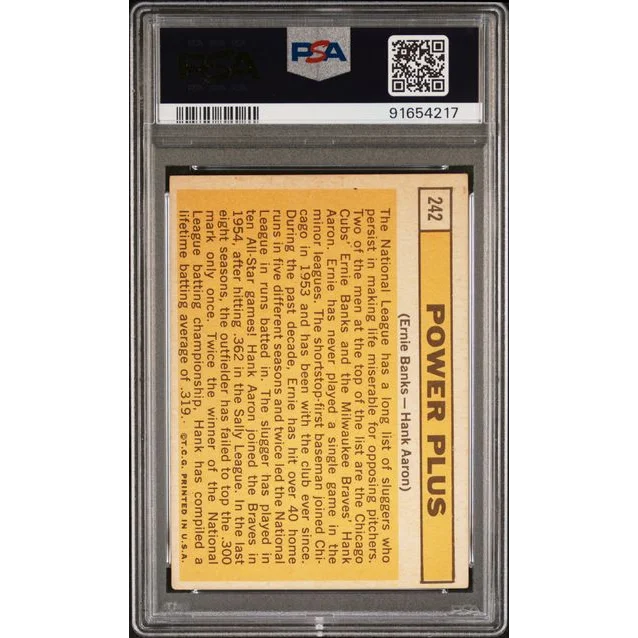 Vintage PSA graded 1963 Topps baseball card of Ernie Banks and Hank Aaron by professional sports authenticator