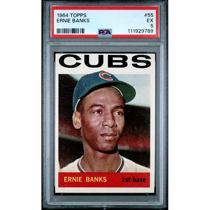 Graded 1964 Topps Ernie Banks #55 Baseball Card PSA 5 Excellent
