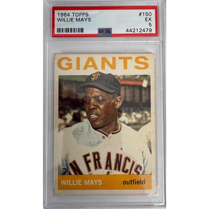 Graded 1964 Topps Willie Mays #150 Baseball Card PSA 5 Excellent | Hall of Fame Sports Memorabilia | vintageantiquesgifts.com