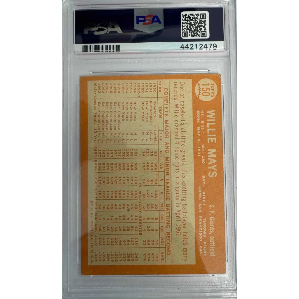 Graded 1964 Topps Willie Mays #150 Baseball Card PSA 5 Excellent | PSA 5 EX Graded Vintage Baseball Card | vintageantiquesgifts.com