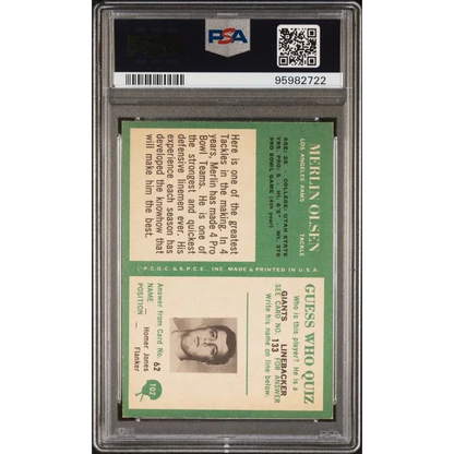 Merlin Olsen 1968 Topps football card graded and encapsulated by PSA