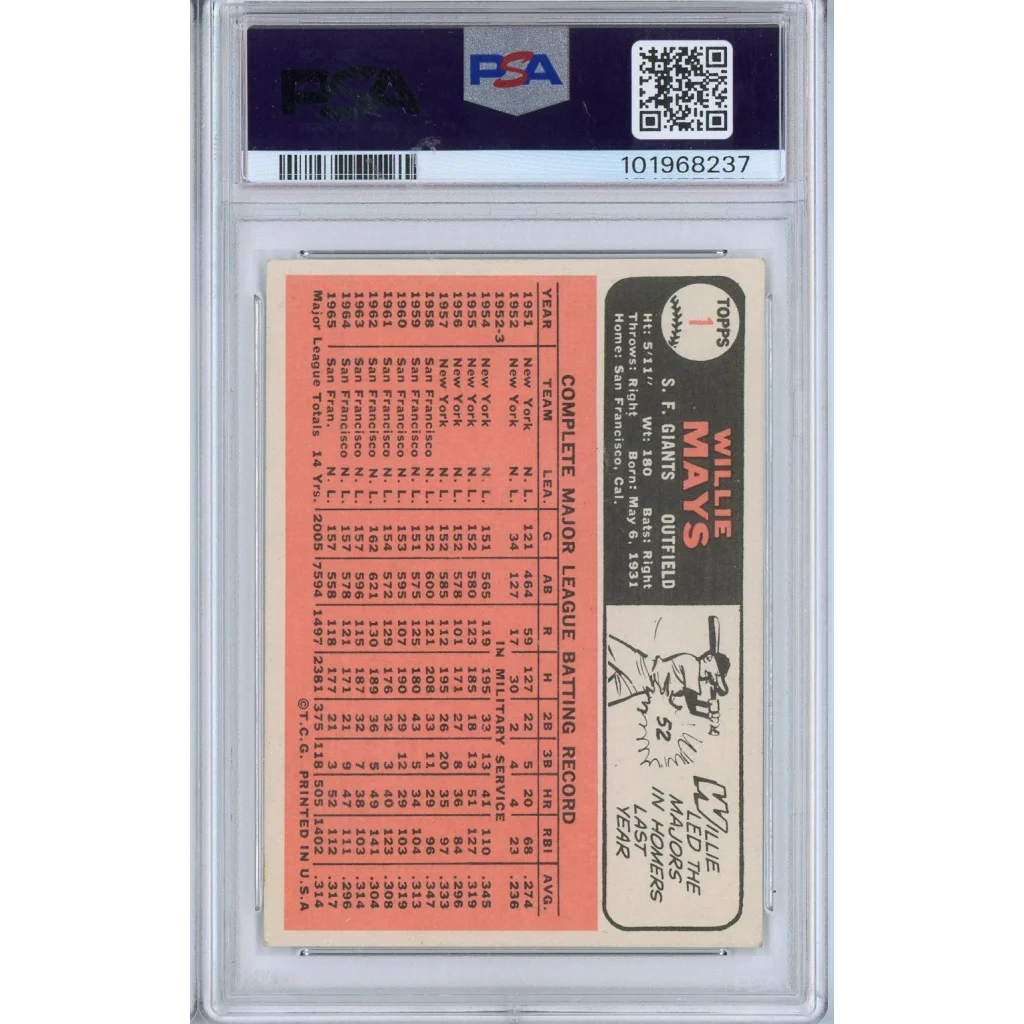 Graded 1966 Topps Willie Mays #1 PSA 5 Baseball Card