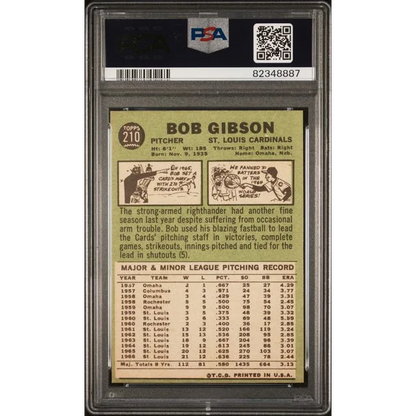 Graded 1967 Topps Bob Gibson #210 Baseball Card PSA 7 Near Mint