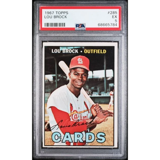 Vintage PSA Graded 1967 Topps Lou Brock Baseball Card on display