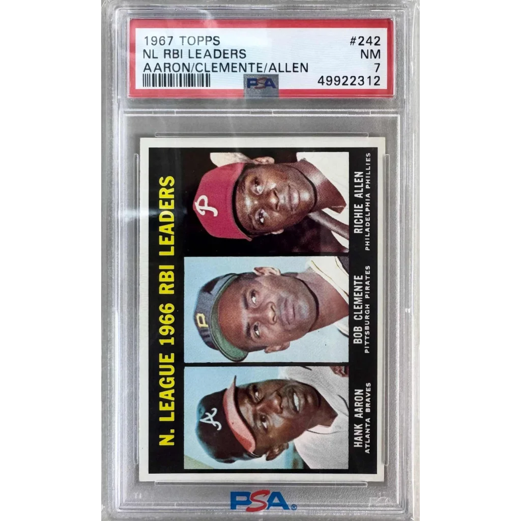 Graded PSA 7 1967 Topps #242 NL RBI Leaders Hank Aaron Roberto Clemente