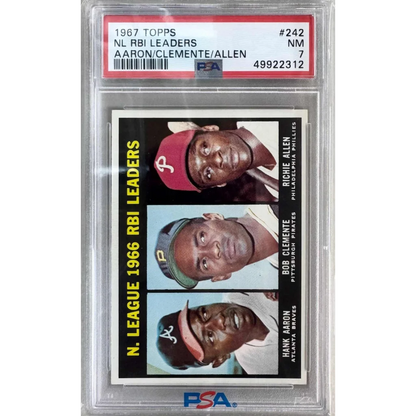 Graded PSA 7 1967 Topps #242 NL RBI Leaders Hank Aaron Roberto Clemente