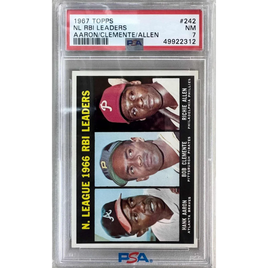 Graded PSA 7 1967 Topps #242 NL RBI Leaders Hank Aaron Roberto Clemente