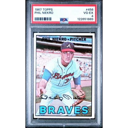 Graded 1967 Topps Phil Niekro #456 PSA 4 baseball card in Braves uniform