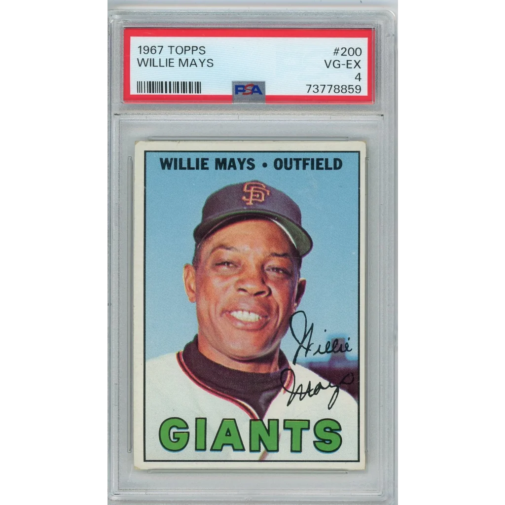 Graded 1967 Topps Willie Mays #200 PSA 4 Baseball Card Autographed