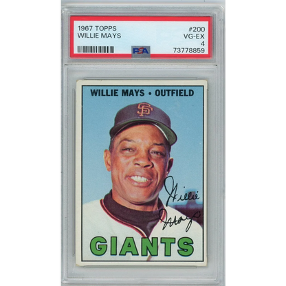 Graded 1967 Topps Willie Mays #200 PSA 4 Baseball Card Autographed