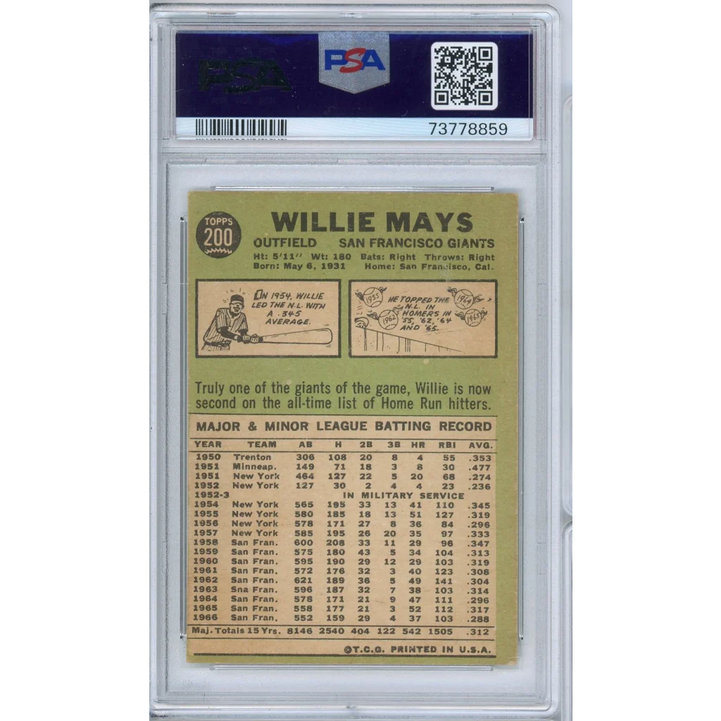Graded 1967 Topps Willie Mays #200 Baseball Card PSA 4