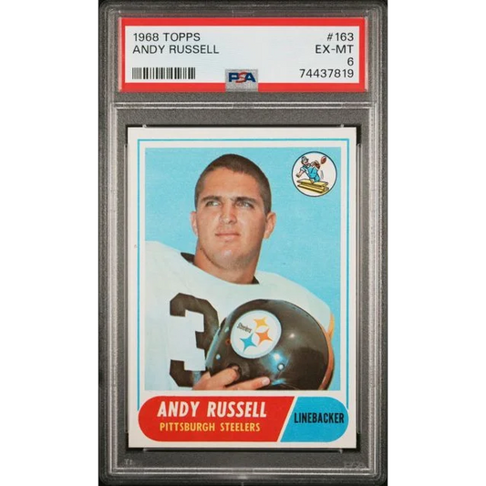 Graded 1968 Topps Andy Russell #163 Rookie RC Football Card PSA 6 EX-MT | Hall of Fame Sports Memorabilia | vintageantiquesgifts.com