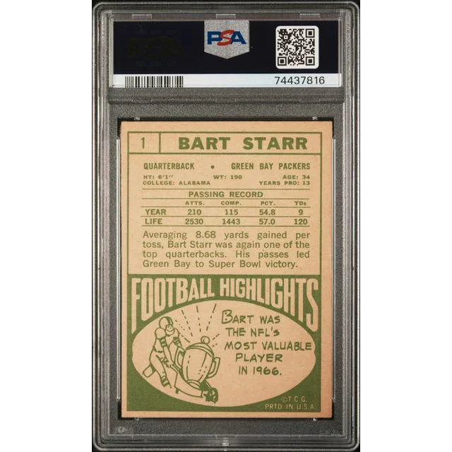 Graded 1968 Topps Bart Starr #1 Football Card PSA 4 VG-EX | PSA 4 VG-EX Graded Vintage Football Card | vintageantiquesgifts.com