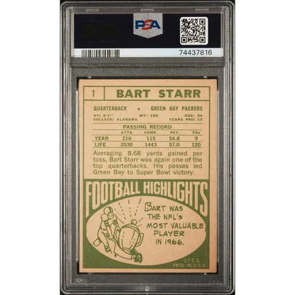 Graded 1968 Topps Bart Starr #1 Football Card PSA 4 VG-EX | PSA 4 VG-EX Graded Vintage Football Card | vintageantiquesgifts.com