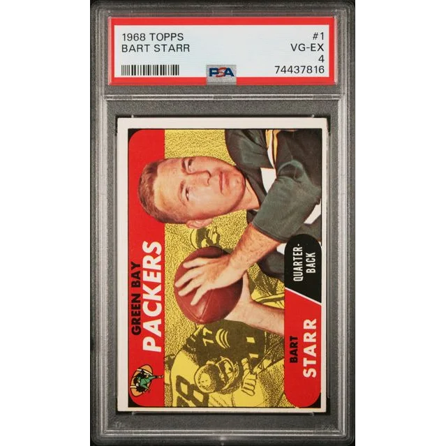 Graded 1968 Topps Bart Starr #1 Football Card PSA 4 VG-EX | Hall of Fame Sports Memorabilia | vintageantiquesgifts.com