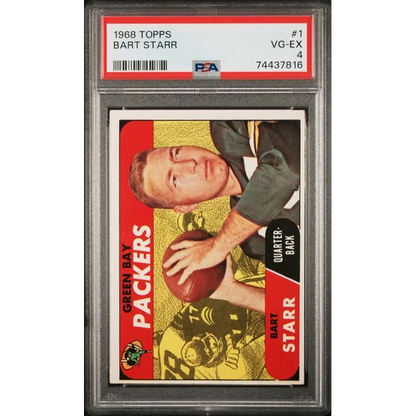 Graded 1968 Topps Bart Starr #1 Football Card PSA 4 VG-EX | Hall of Fame Sports Memorabilia | vintageantiquesgifts.com