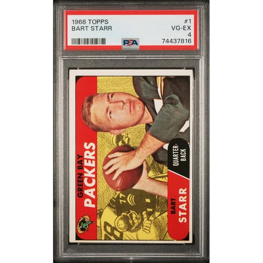Graded 1968 Topps Bart Starr #1 Football Card PSA 4 VG-EX | Hall of Fame Sports Memorabilia | vintageantiquesgifts.com