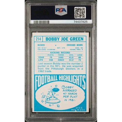 Graded 1968 Topps Bobby Joe Green #214 Football Card PSA 6 EX-MT | PSA 6 EX-MT Graded Vintage Football Card | vintageantiquesgifts.com