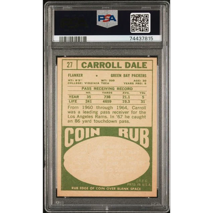 Vintage 1968 Topps Carroll Dale football trading card graded VG 3