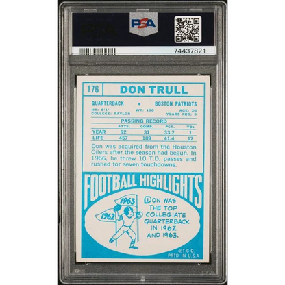 Graded 1968 Topps Don Trull #176 Football Card PSA 7 Near Mint | PSA 7 NM Graded Vintage Football Card | vintageantiquesgifts.com