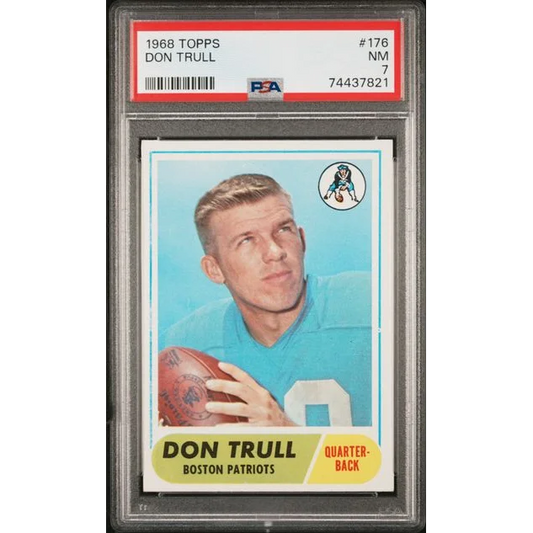 1968 Topps Don Trull Boston Patriots football card in clear PSA 7 slab