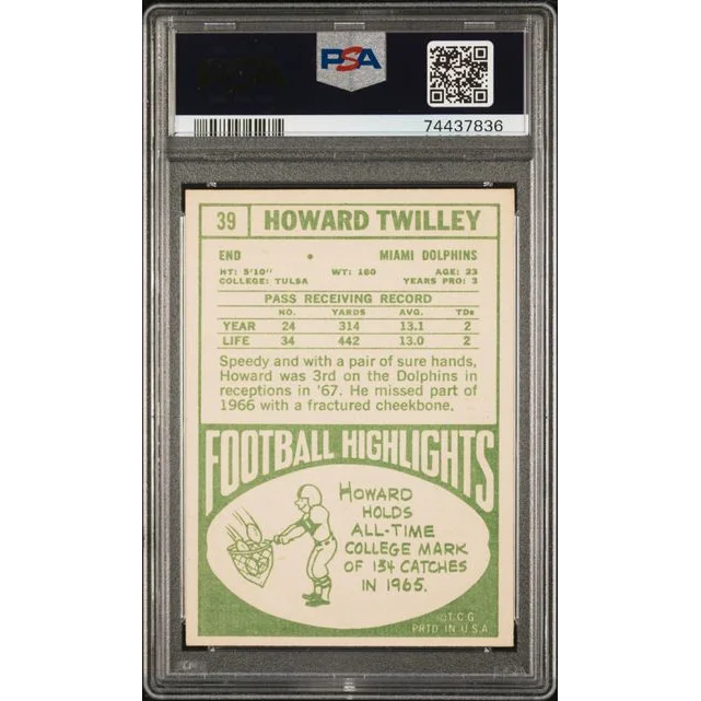 1967 Topps Howard Twilley #39 Dolphins Card PSA 6 Graded Slab