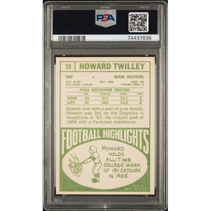 1967 Topps Howard Twilley #39 Dolphins Card PSA 6 Graded Slab