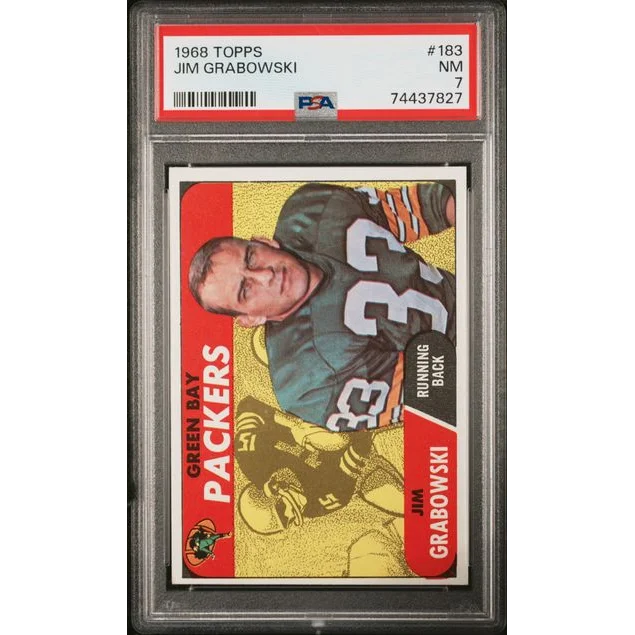Vintage 1968 Jim Grabowski football card graded PSA 7 by Professional Sports Authenticator