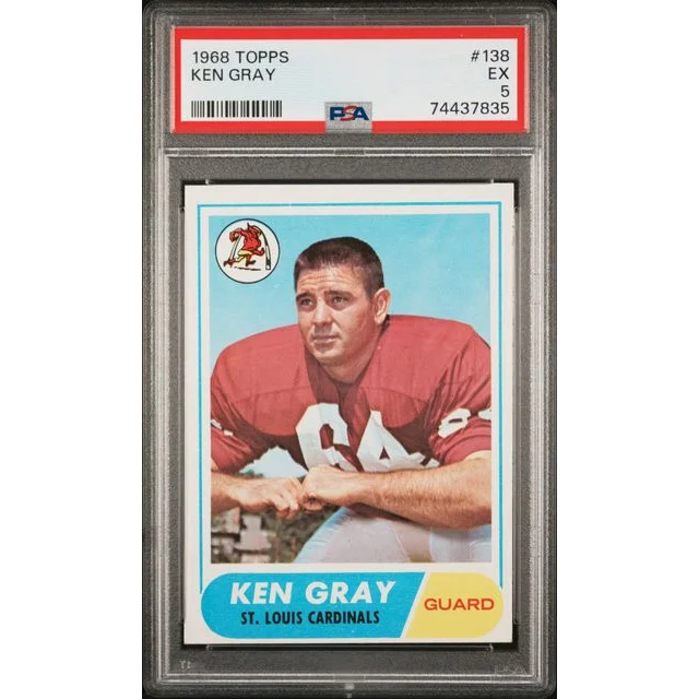 A graded 1968 Topps Ken Gray football card by Professional Sports Authenticator