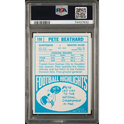 Graded 1968 Topps Pete Beathard #198 Football Card PSA 7 Near Mint | PSA 7 NM Graded Vintage Football Card | vintageantiquesgifts.com