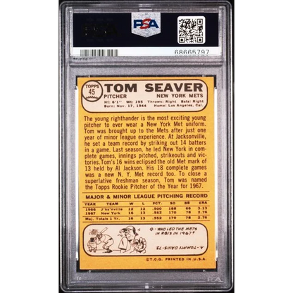 Graded 1968 Topps Tom Seaver rookie card PSA 5 for baseball card collectors