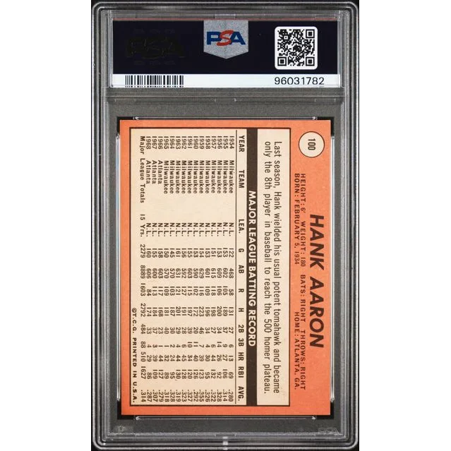 Vintage 1969 Topps Hank Aaron baseball card PSA graded featuring Hank Aaron image