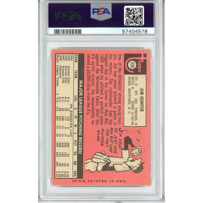 Graded 1968 Topps Jim Hunter baseball card in PSA VG EX 4 condition