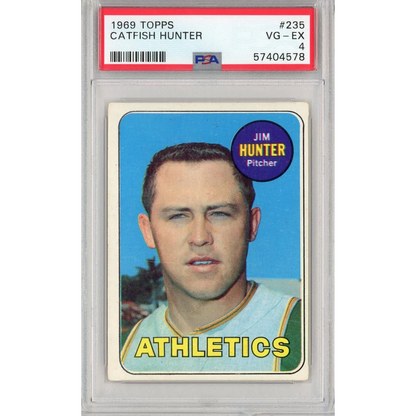 1969 Topps Catfish Hunter baseball card in PSA slab graded VG-EX 4