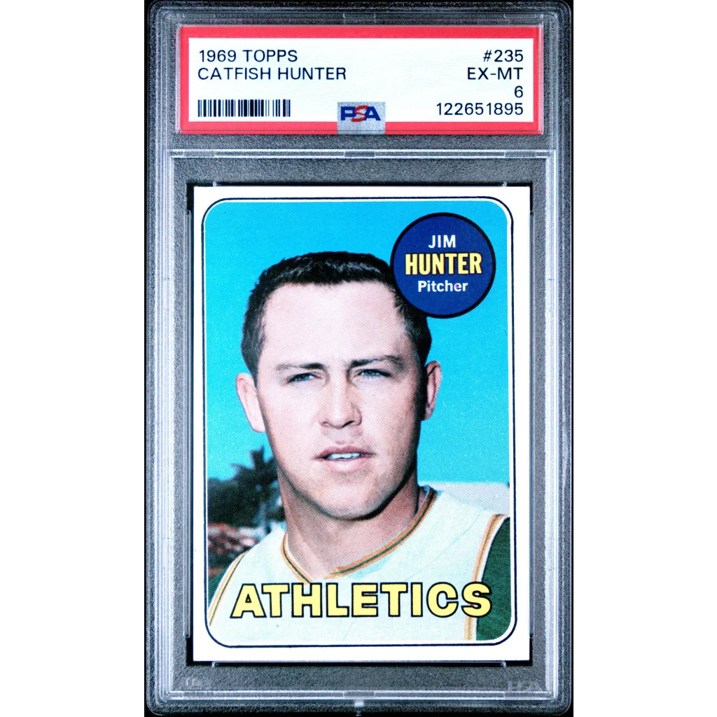 Graded 1969 Topps Jim Hunter #235 Rookie RC Baseball Card PSA 6 Excellent | Hall of Fame Sports Memorabilia | vintageantiquesgifts.com