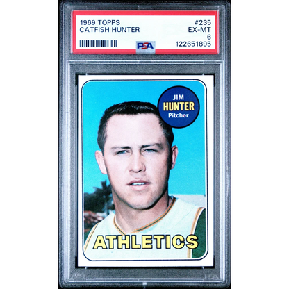 Graded 1969 Topps Jim Hunter #235 Rookie RC Baseball Card PSA 6 Excellent | Hall of Fame Sports Memorabilia | vintageantiquesgifts.com